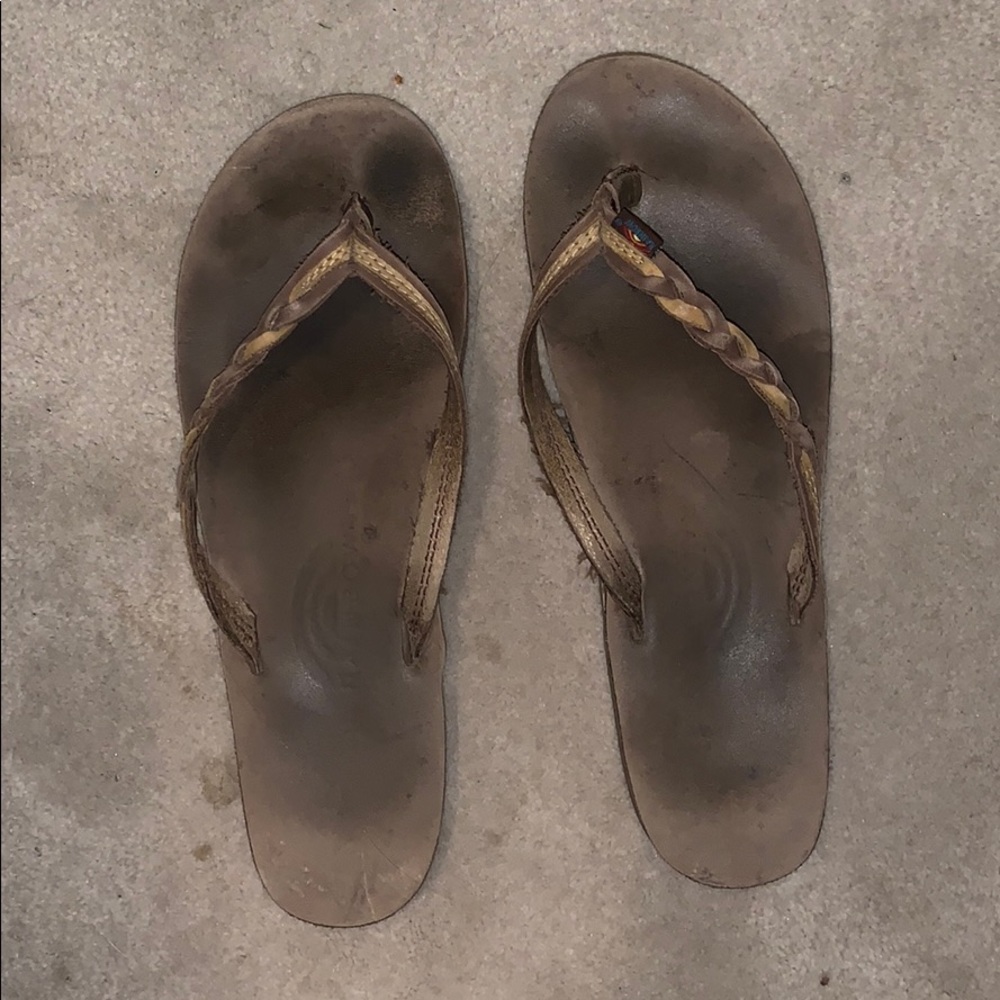 Brown women’s rainbow flip flops
